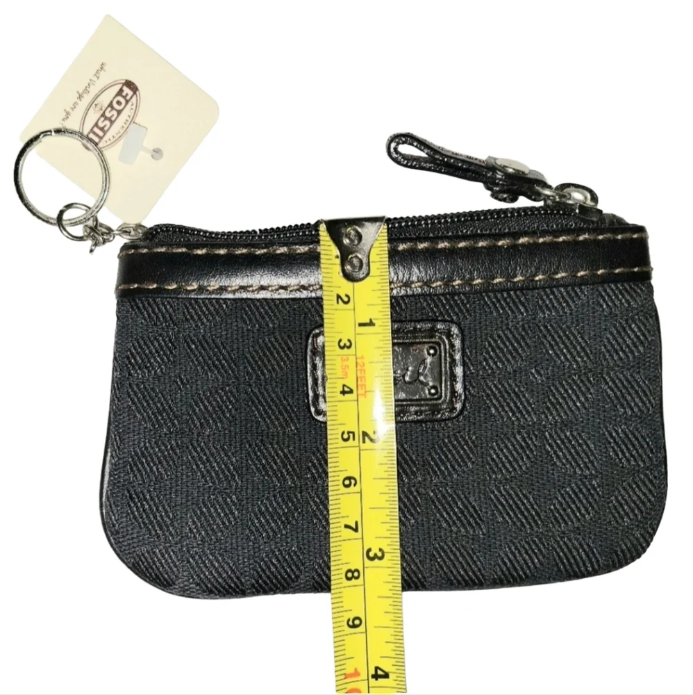 Fossil Brown Canvas Coin & ID Holder With Leather Trim  /  Key Ring /  NWT